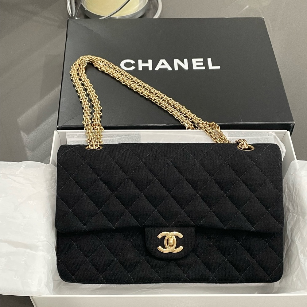 Chanel Black Quilted Jersey Handbag